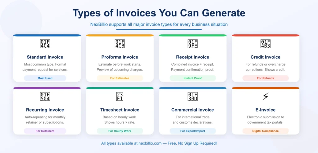 Templates and Types Of Invoices That Nexbillio offers