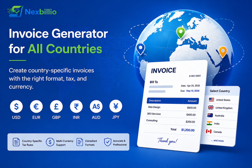 Free Invoice Generator for all countries - Create Professional Invoices Online | Nexbillio NexBillio-Free Invoice Generator For All Countries