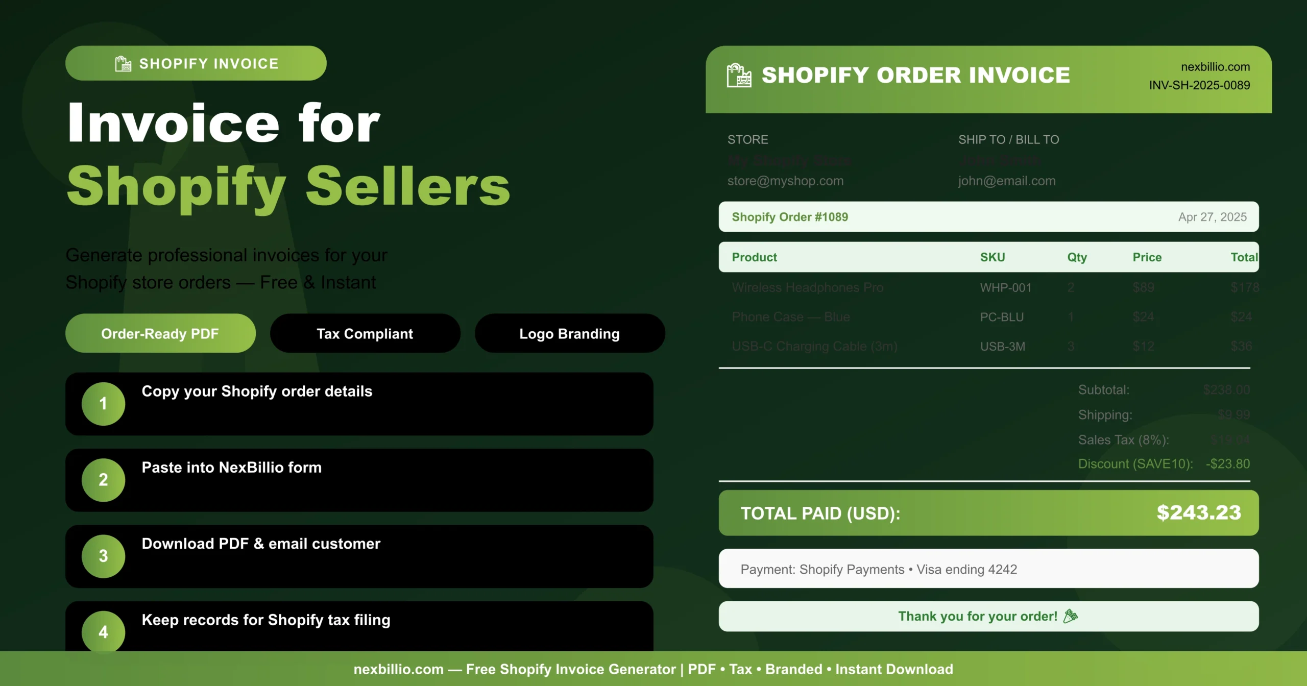 Free invoice generator for Shopify
