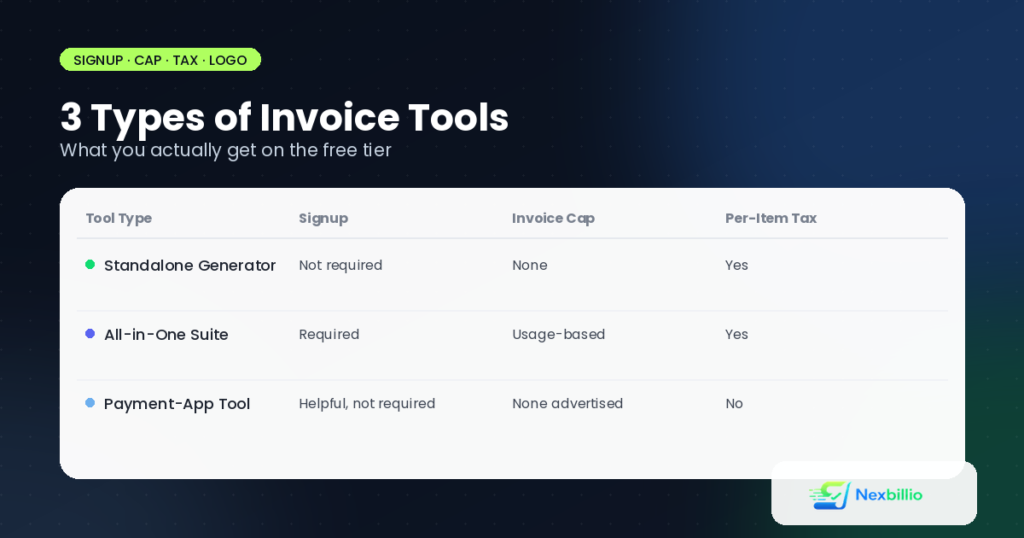 3 types of invoice tools compared - standalone generator vs all-in-one suite