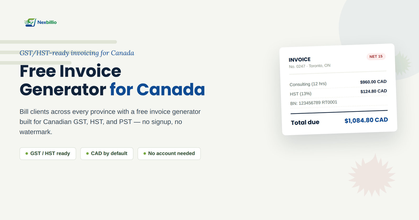 Nexbillio invoice generator canada