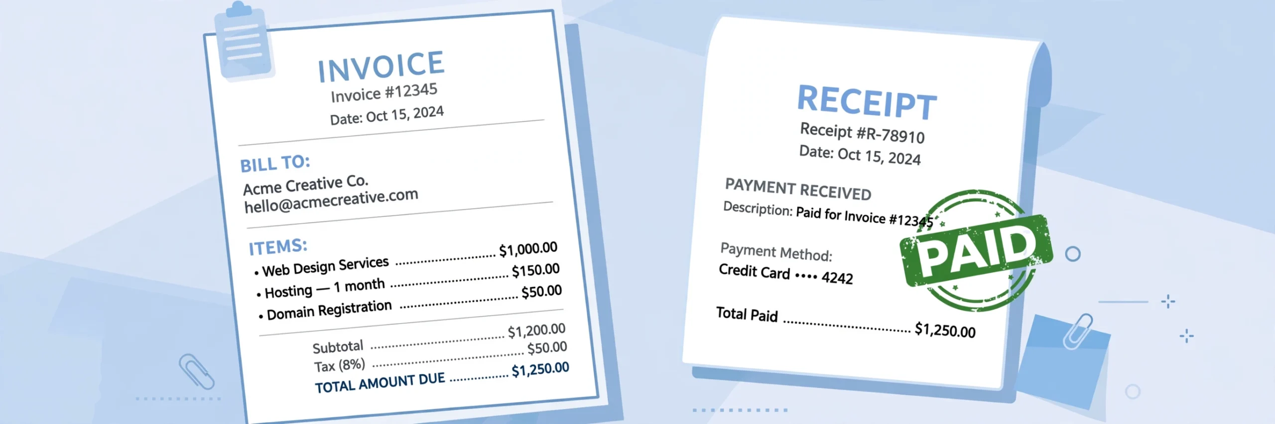 invoice vs receipt comparison