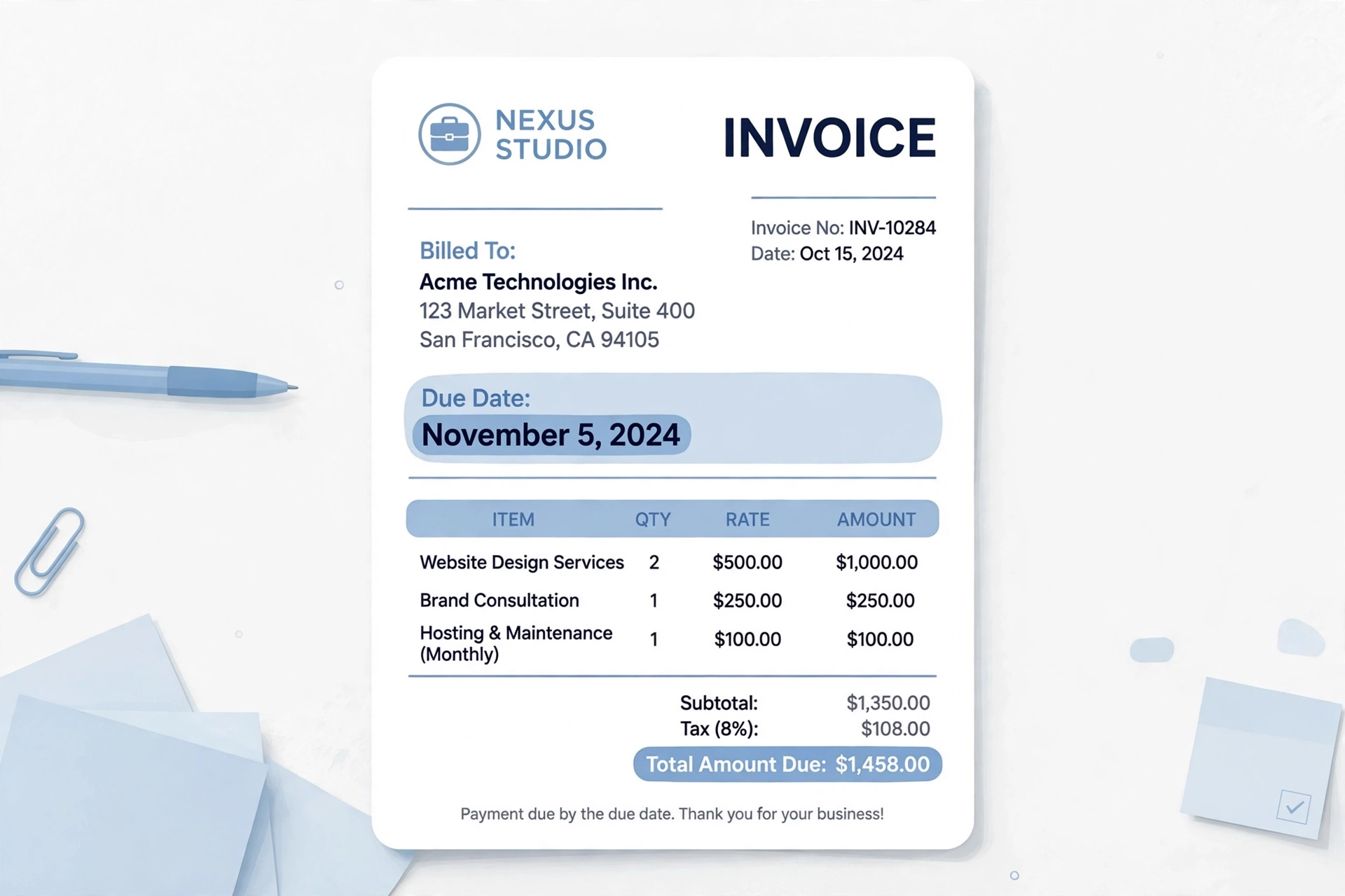 sample invoice document example